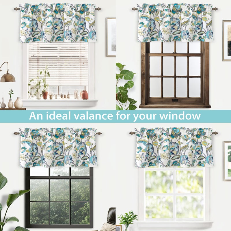 DriftAway Layla Classic America Style Floral Leaves Room Darkening Window Curtain Valance Rod Pocket Single 52 Inch by 18 Inch Plus 2 Inch Header Ivory Teal Gray - Image 4